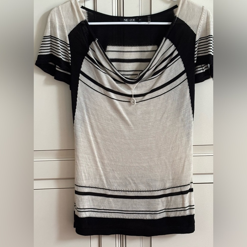 NIC+ZOE Striped Black and Cream Blouse